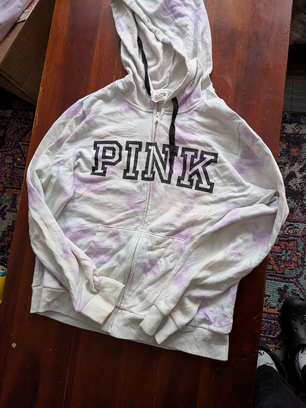 PINK Victoria's Secret White and Lavender Tie-Dye Zip Hoodie